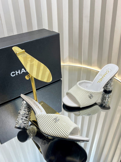 CHANEL 26S EMBELLISHED HEELED SANDALS 80 MM IN WHITE LAMBSKIN mysite