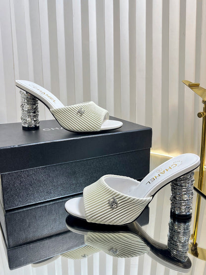CHANEL 26S EMBELLISHED HEELED SANDALS 80 MM IN WHITE LAMBSKIN mysite