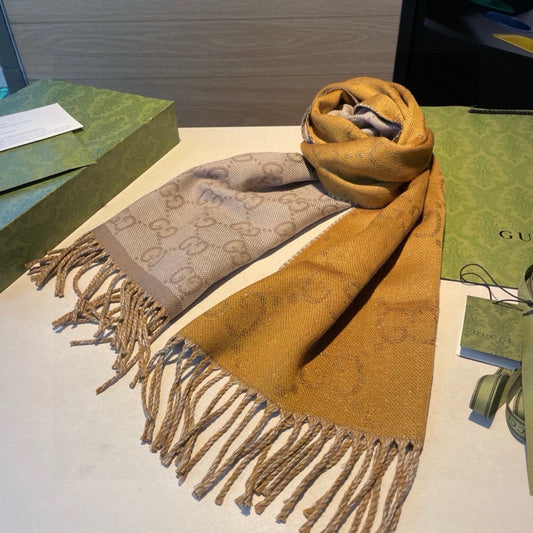 SCARF IN PEANUT BROWN AND KHAKI BROWN WOOL 405142 mysite