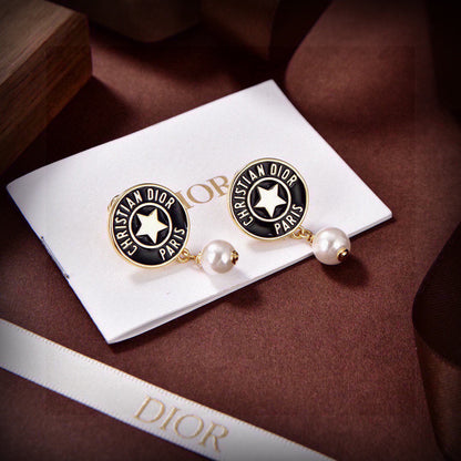 CD 26S STAR LOGO PEARL DROP EARRINGS IN GOLD TONE METAL 629949 mysite