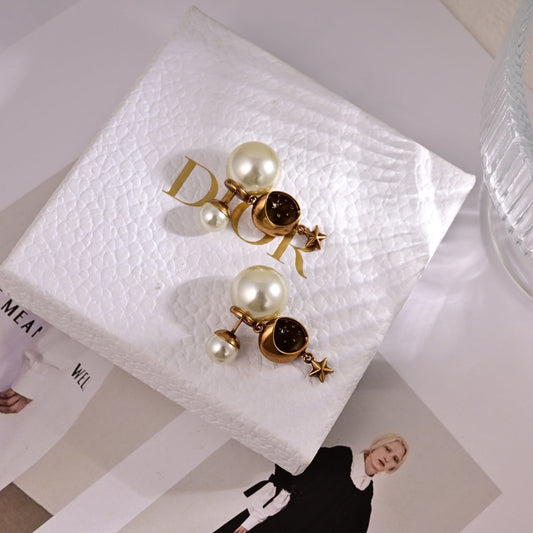 CD 26S CELESTIAL STAR PEARL DROP LOGO EARRINGS IN GOLD TONE METAL 629950 mysite