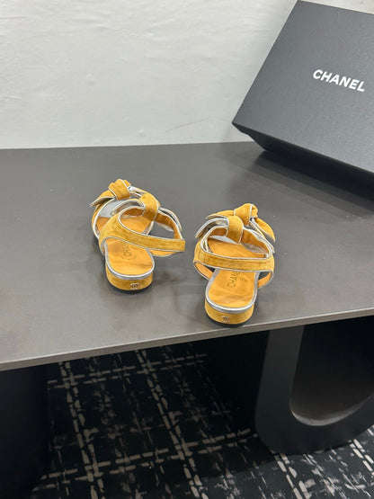26S BOW SANDALS IN MUSTARD YELLOW AND SILVER SUEDE mysite