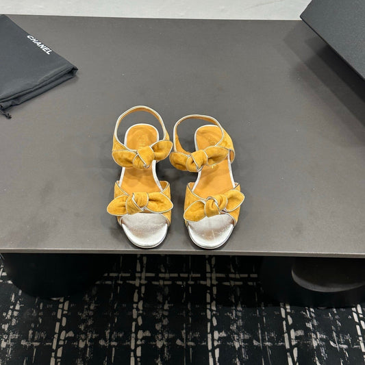 26S BOW SANDALS IN MUSTARD YELLOW AND SILVER SUEDE mysite