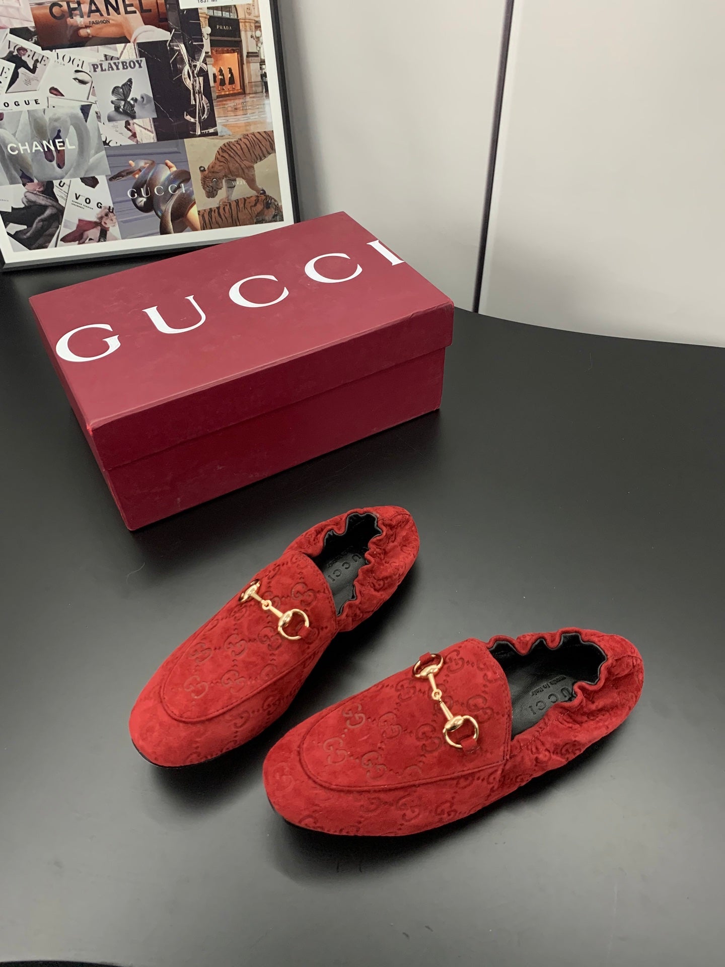 26S LOAFERS IN RED SUEDE WITH GOLD HARDWARE mysite