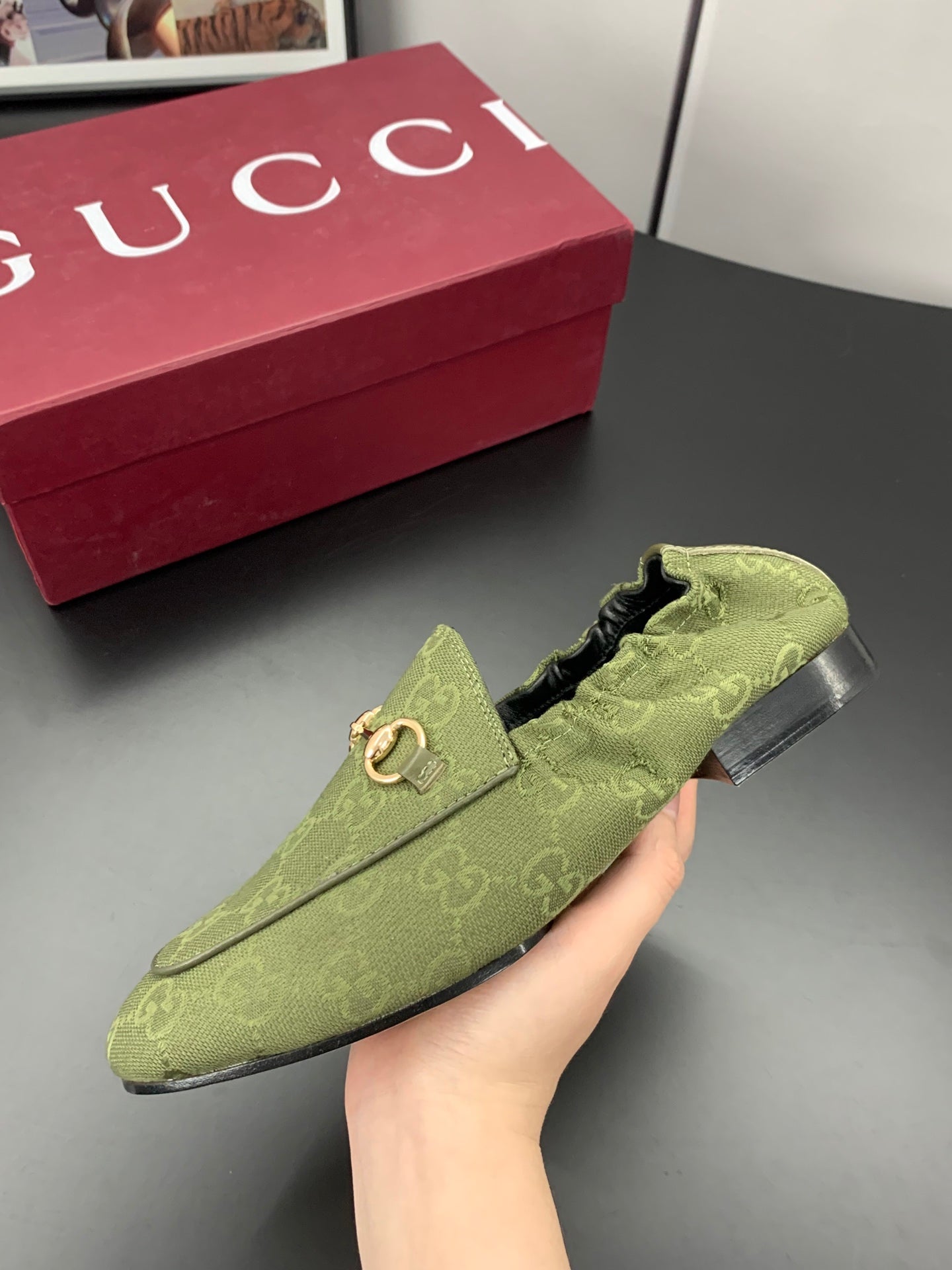 GUCCI 26S LOAFERS IN MOSS GREEN CANVAS mysite