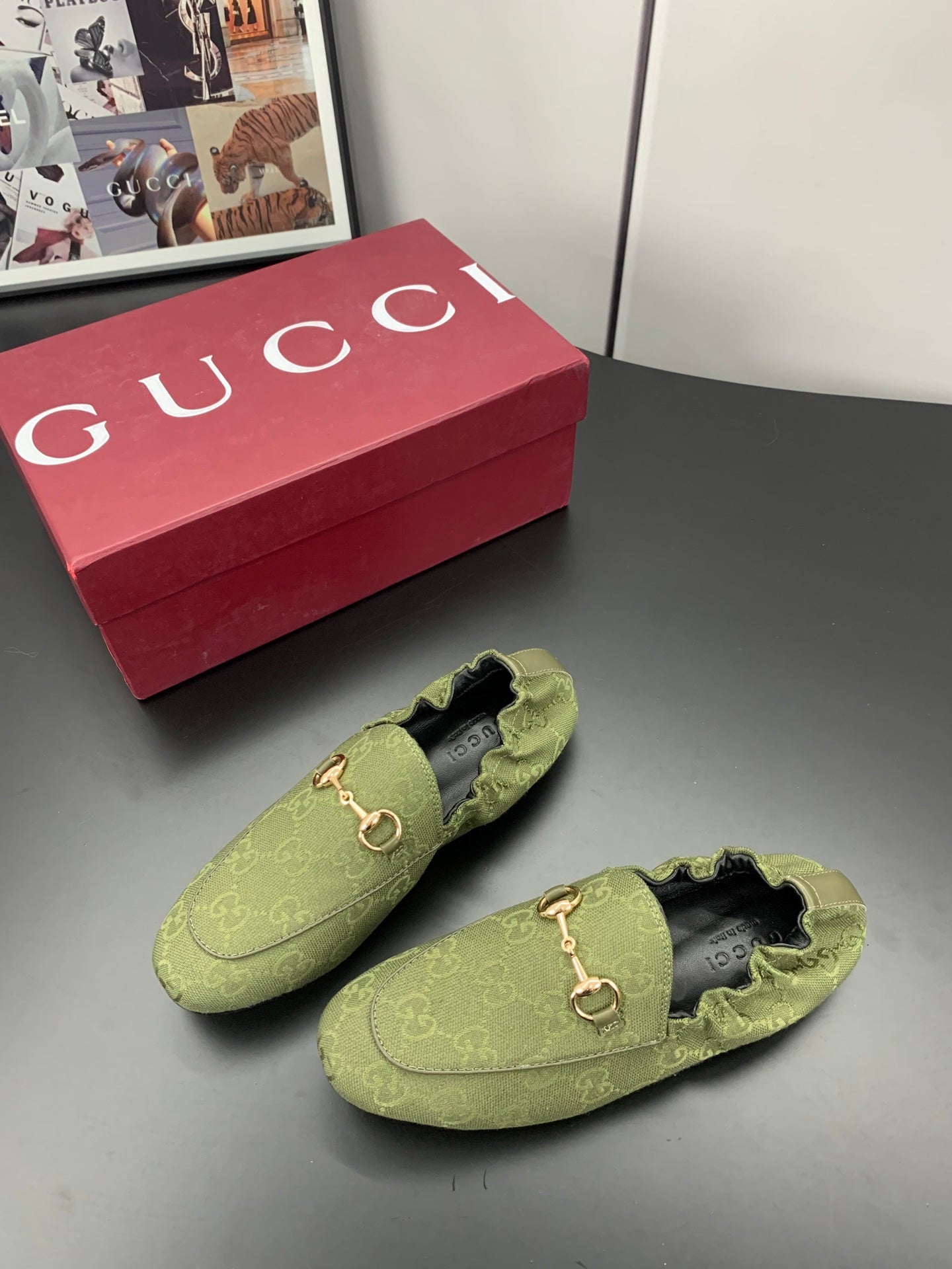 GUCCI 26S LOAFERS IN MOSS GREEN CANVAS mysite