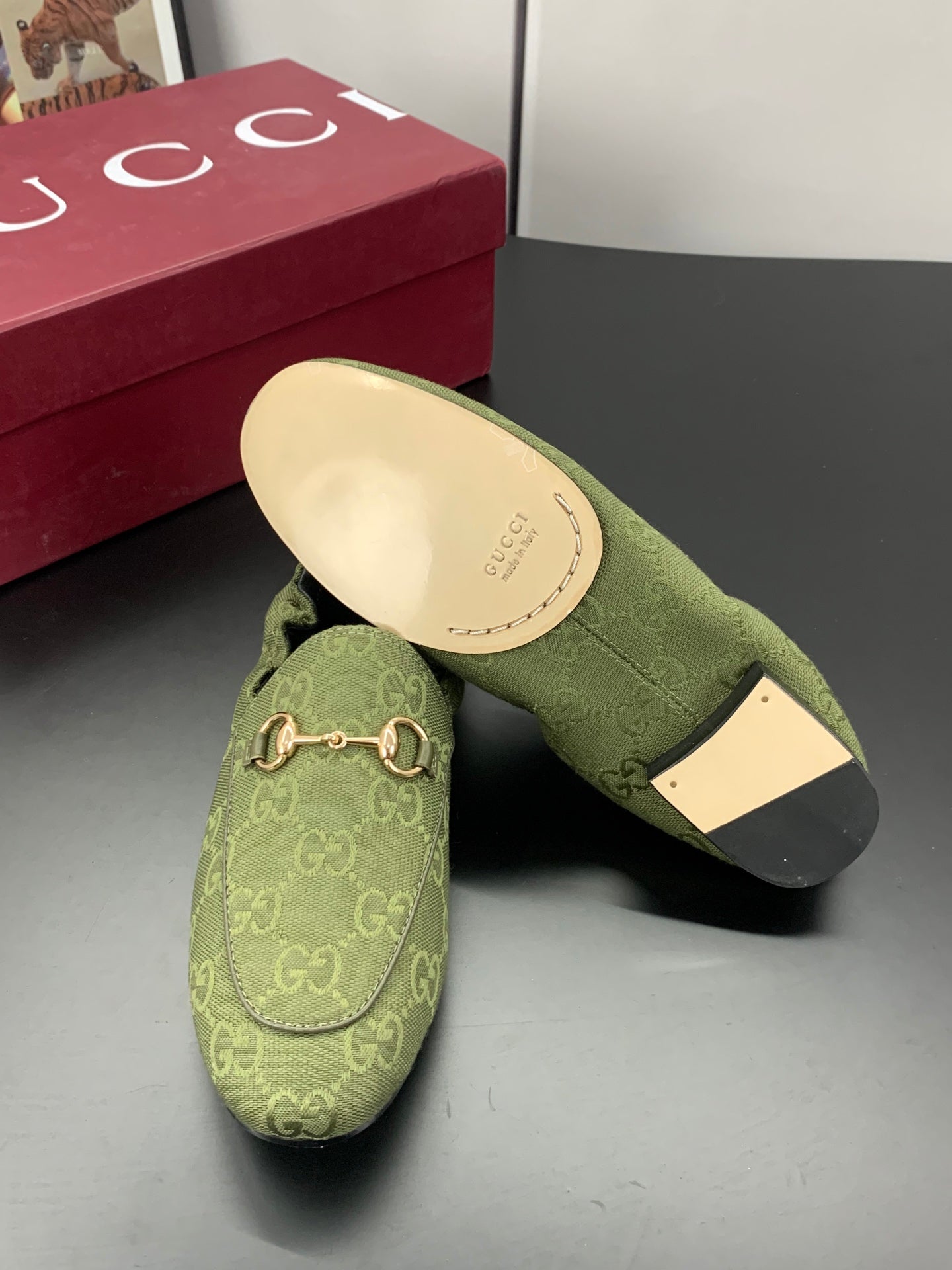GUCCI 26S LOAFERS IN MOSS GREEN CANVAS mysite
