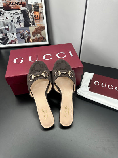 GUCCI 26S HIGH-HEELED SANDALS 50 MM IN DARK BROWN CANVAS mysite