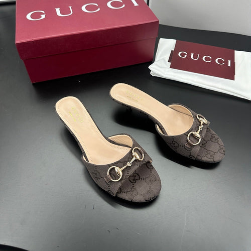 GUCCI 26S HIGH-HEELED SANDALS 50 MM IN DARK BROWN CANVAS mysite