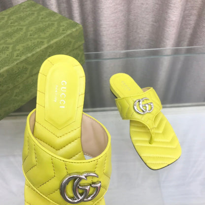 GG  marmont logo - embellished mattelasse leather sandal in yellow mysite