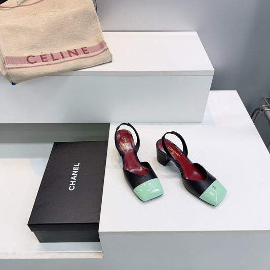 CHANEL 26S SLINGBACK 55 MM IN BLACK LAMBSKIN WITH MINT GREEN CAP TOE mysite