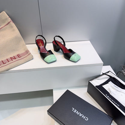 CHANEL 26S SLINGBACK 55 MM IN BLACK LAMBSKIN WITH MINT GREEN CAP TOE mysite