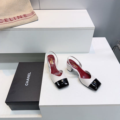 CHANEL 26S SLINGBACK 55 MM IN WHITE LAMBSKIN WITH BLACK CAP TOE mysite