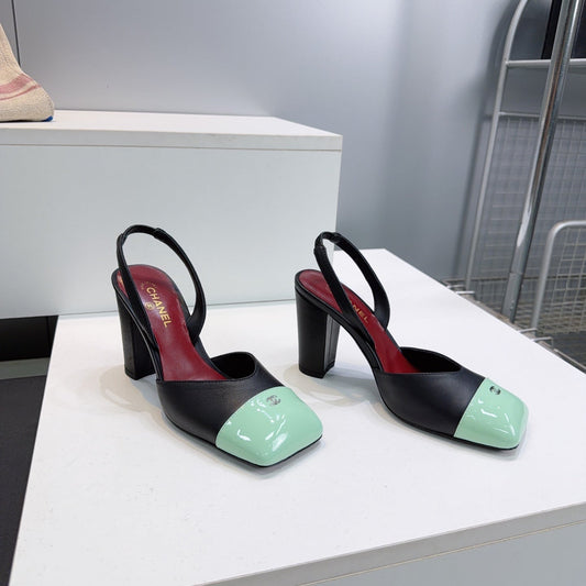 CHANEL 26S SLINGBACK 95 MM IN BLACK LAMBSKIN WITH MINT GREEN CAP TOE mysite