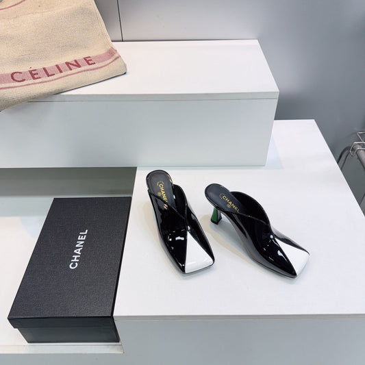 CHANEL 26S HIGH-HEEL MULES 70 MM IN BLACK AND WHITE LAMBSKIN mysite