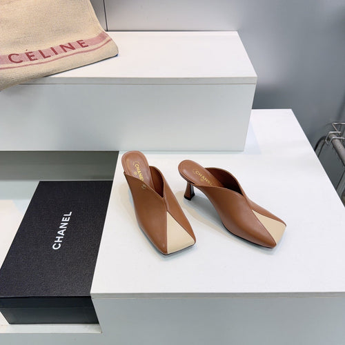 CHANEL 26S HIGH-HEEL MULES 70 MM IN BROWN AND BEIGE LAMBSKIN mysite