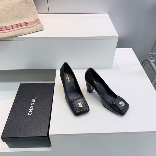 CHANEL 26S SQUARE-TOE HIGH HEELS 95 MM IN BLACK LAMBSKIN mysite