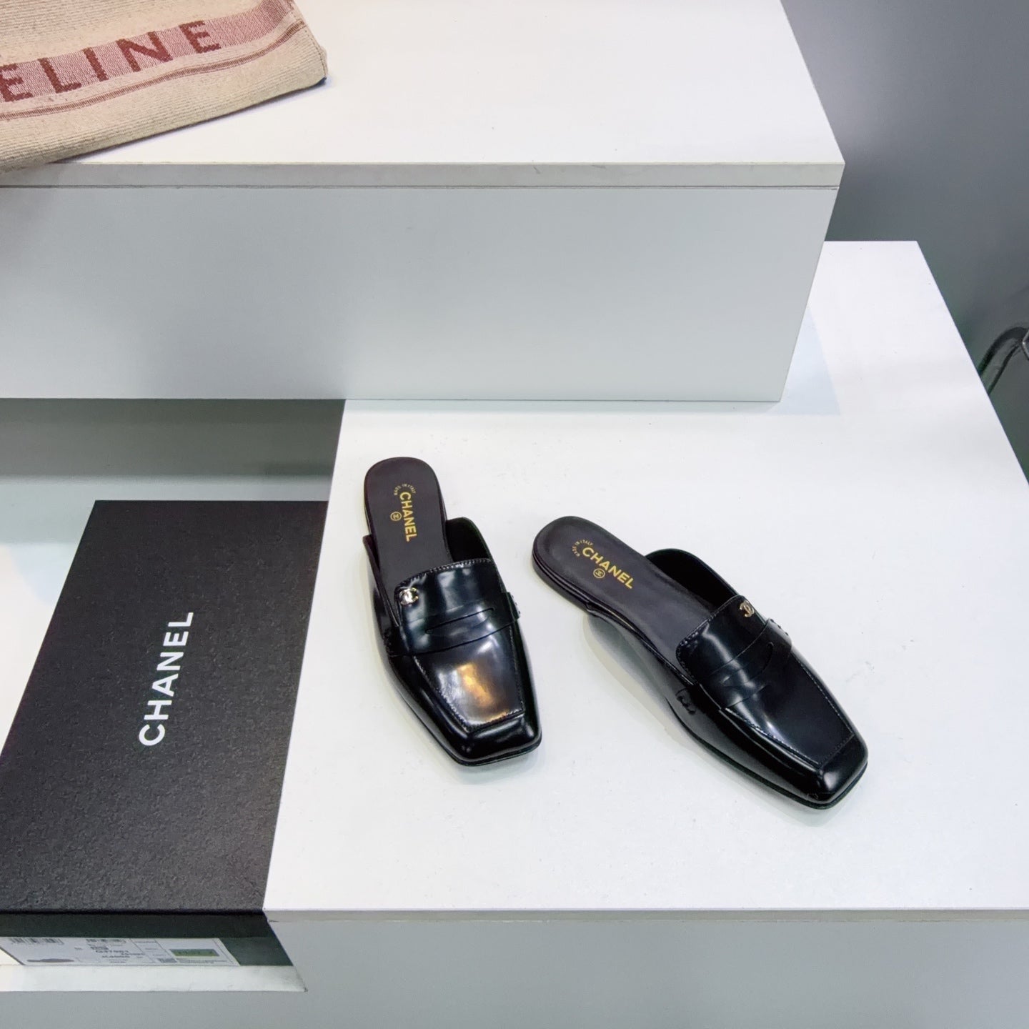 CHANEL 26S LOAFER MULES IN BLACK PATENT LAMBSKIN mysite