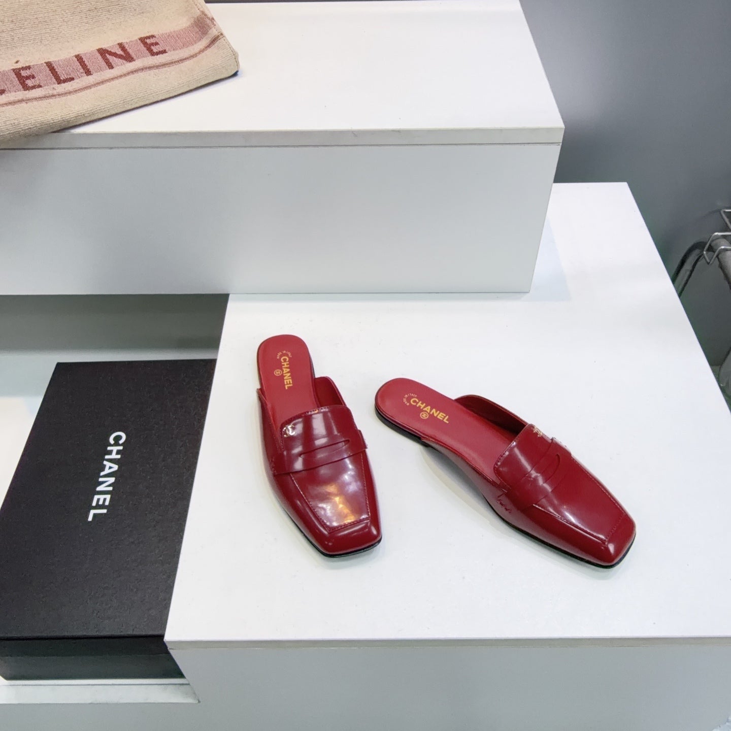 CHANEL 26S LOAFER MULES IN BURGUNDY PATENT LAMBSKIN mysite