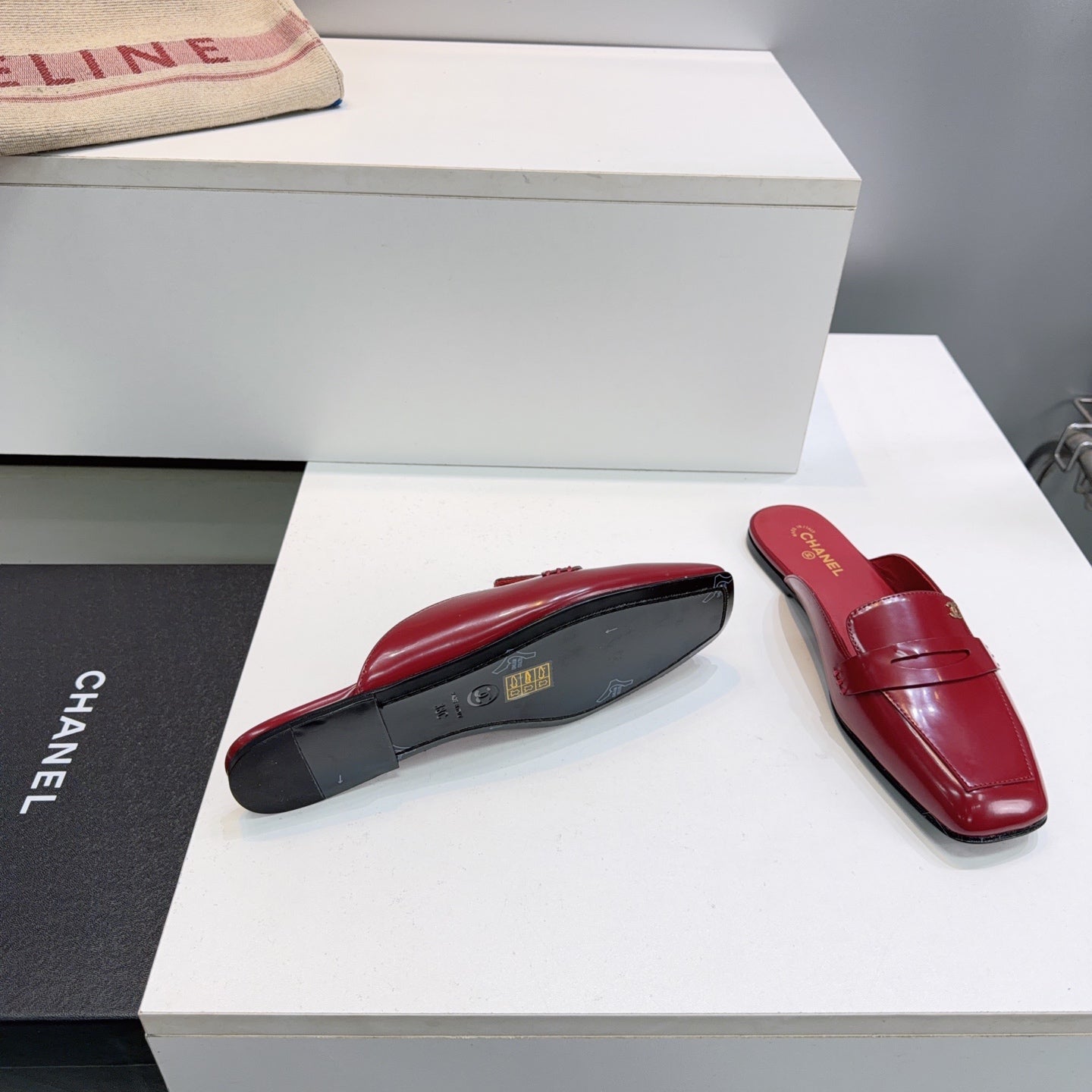 CHANEL 26S LOAFER MULES IN BURGUNDY PATENT LAMBSKIN mysite