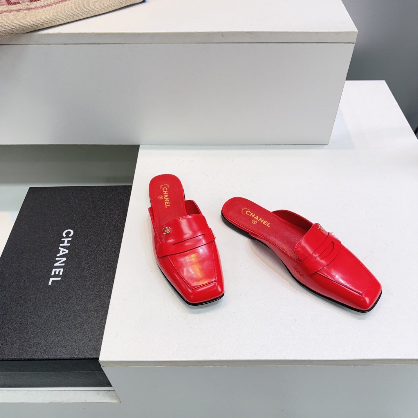 CHANEL 26S LOAFER MULES IN DARK RED PATENT LAMBSKIN mysite