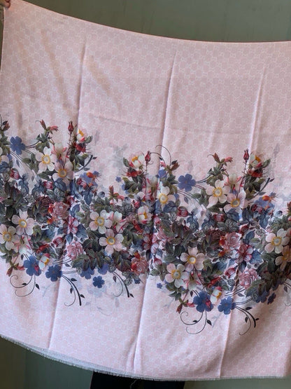 SCARF 200 CM IN BLUSH PINK CASHMERE WITH COLORFUL FLOWER 405253 mysite
