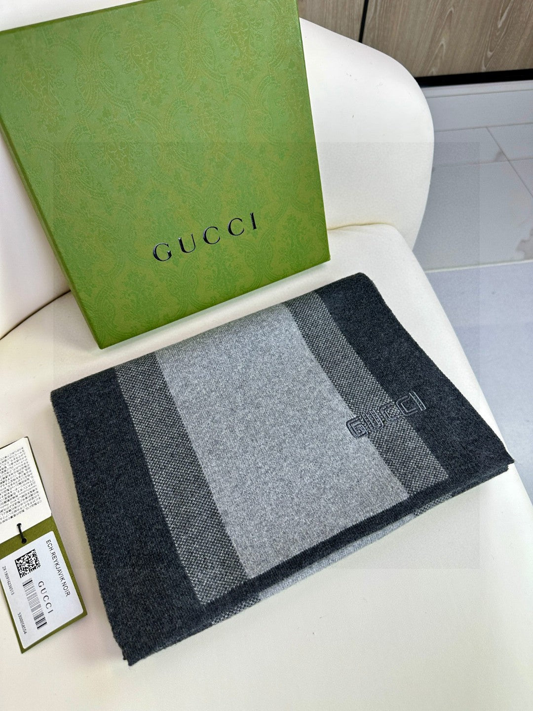 SCARF 180 CM IN BLACK MIX LIGHT GRAY CASHMERE 398447 mysite