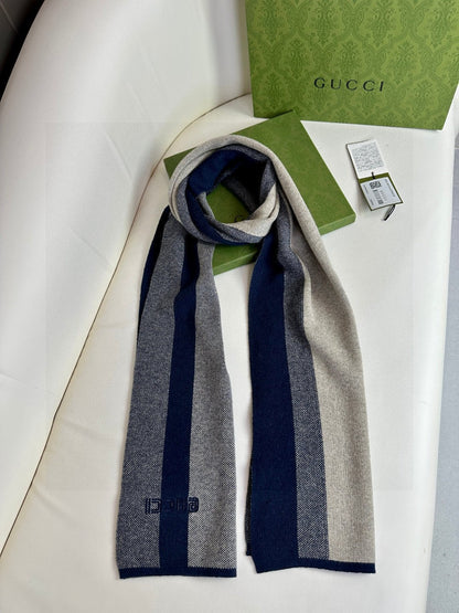 SCARF 180 CM IN NAVY BLUE MIX BEIGE CASHMERE 398448 mysite