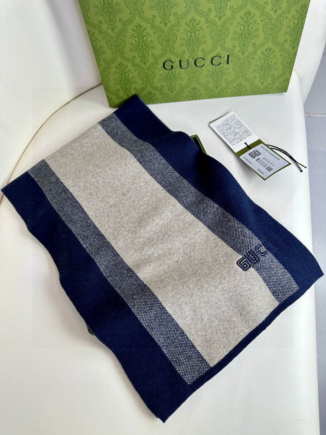 SCARF 180 CM IN NAVY BLUE MIX BEIGE CASHMERE 398448 mysite