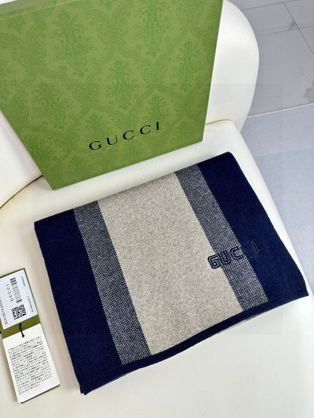 SCARF 180 CM IN NAVY BLUE MIX BEIGE CASHMERE 398448 mysite