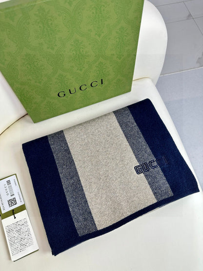SCARF 180 CM IN NAVY BLUE MIX BEIGE CASHMERE 398448 mysite