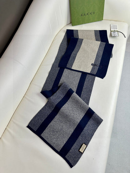 SCARF 180 CM IN NAVY BLUE MIX BEIGE CASHMERE 398448 mysite