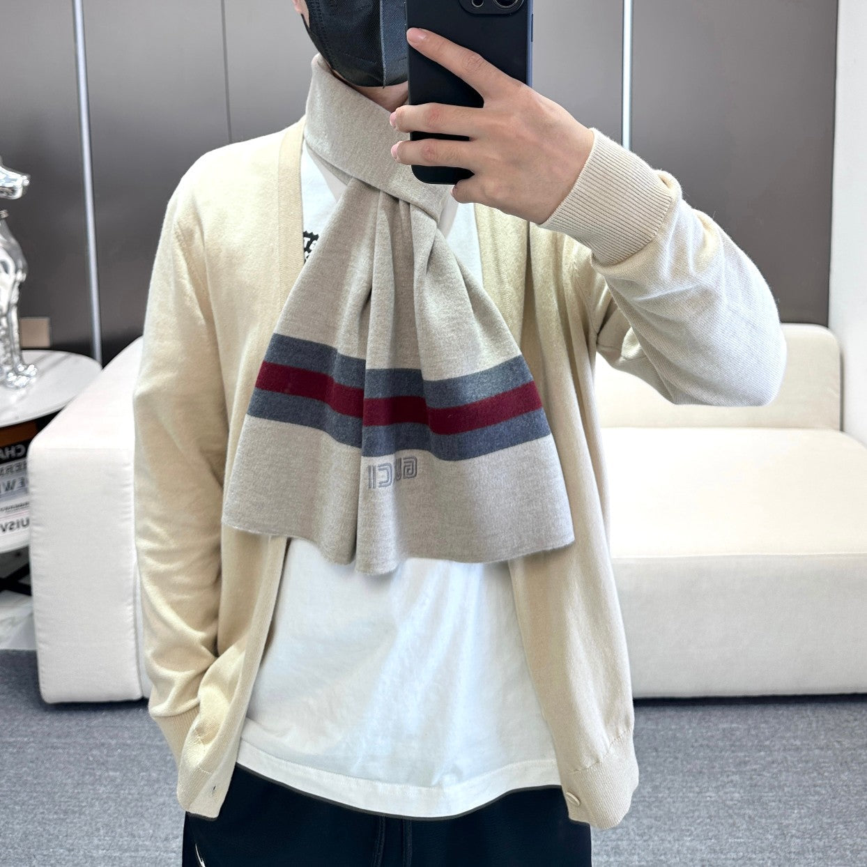 SCARF 180 CM IN HARBOR GRAY CASHMERE 398452 mysite