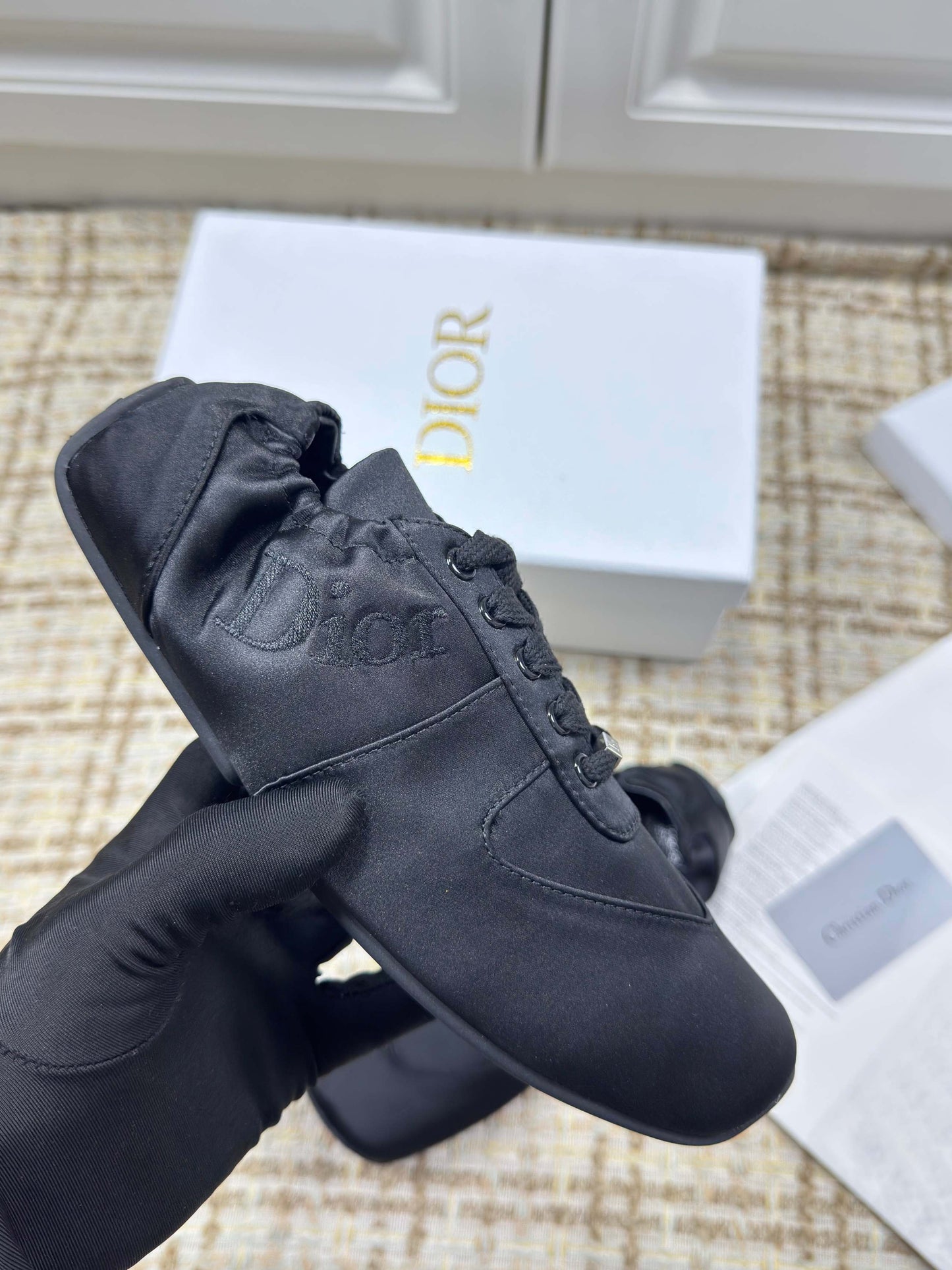 DIOR 26S LOW TOP SNEAKERS IN BLACK SATIN DIOR LOGO mysite