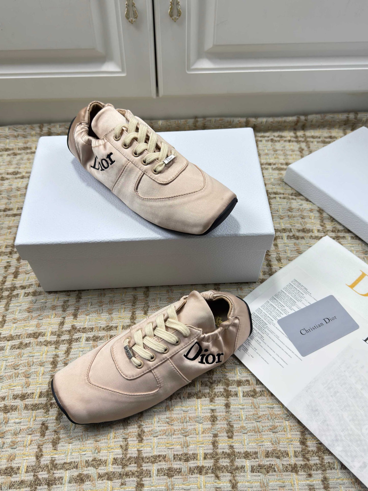 DIOR 26S LOW TOP SNEAKERS IN LIGHT PINK SATIN DIOR LOGO mysite