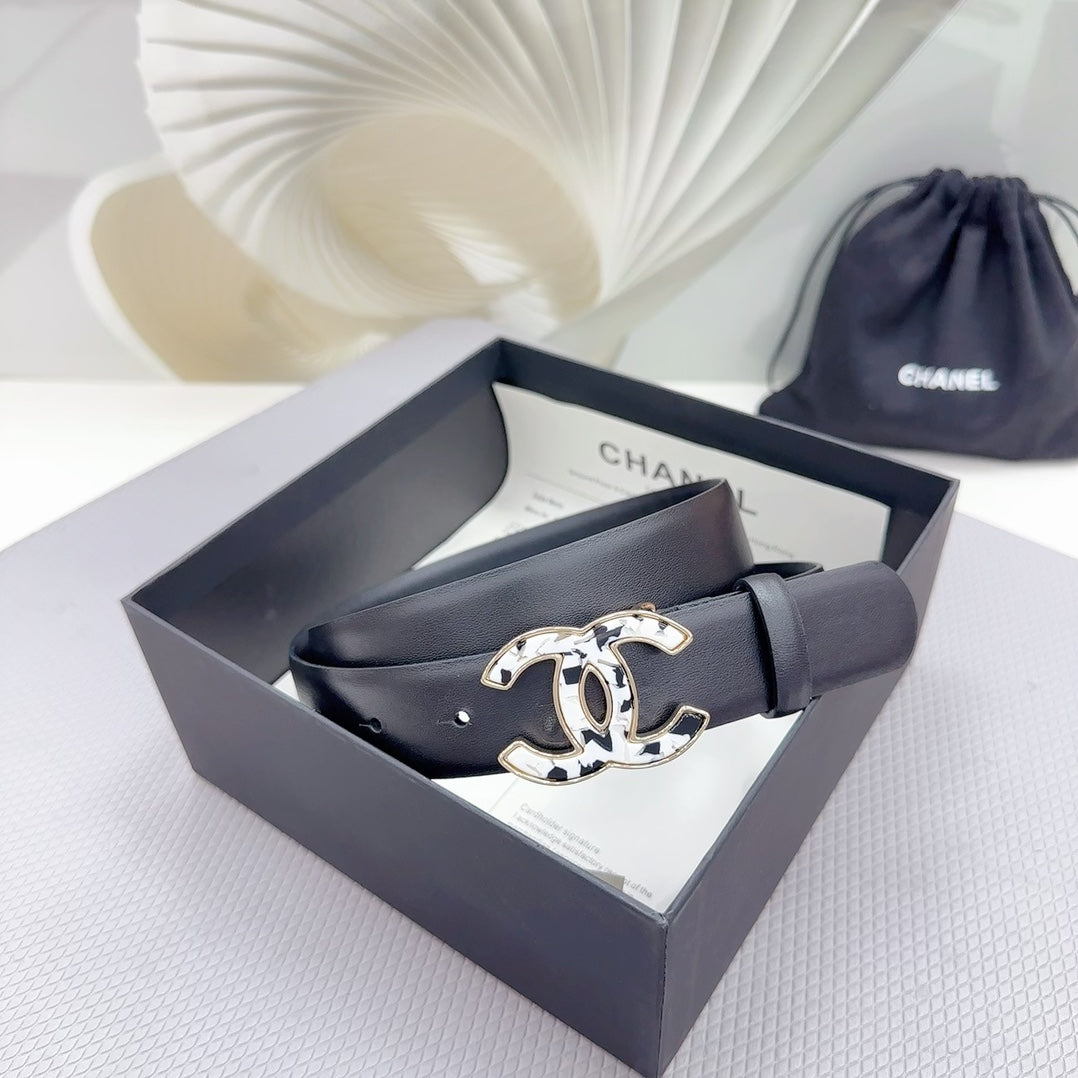 CC 30MM BELT IN BLACK SHINNY CALFSKIN WHITE LOGO mysite