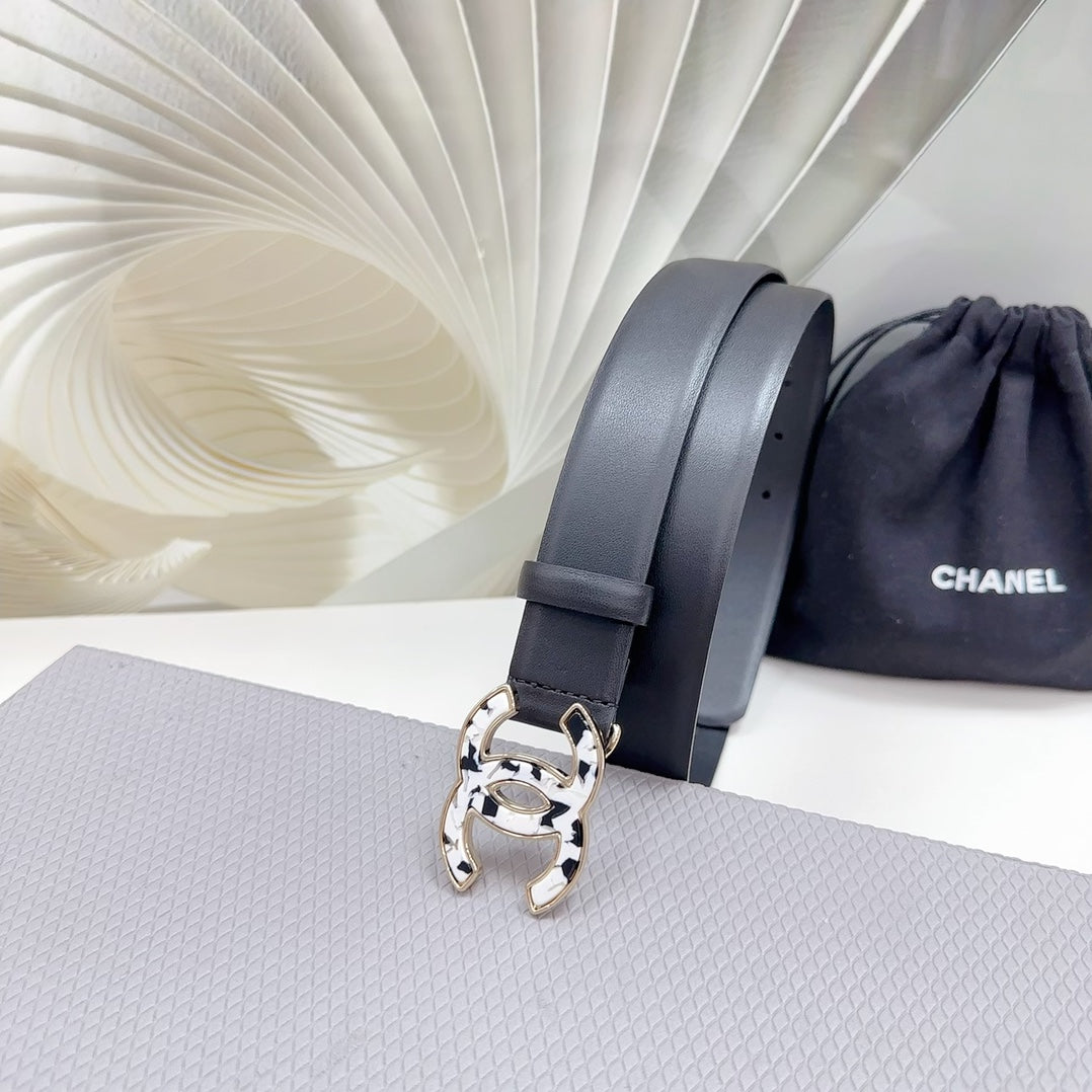 CC 30MM BELT IN BLACK SHINNY CALFSKIN WHITE LOGO mysite