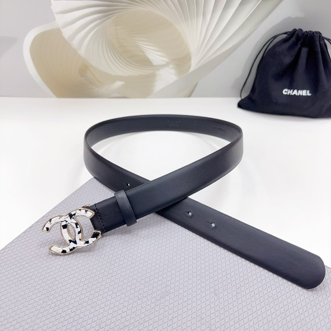 CC 30MM BELT IN BLACK SHINNY CALFSKIN WHITE LOGO mysite