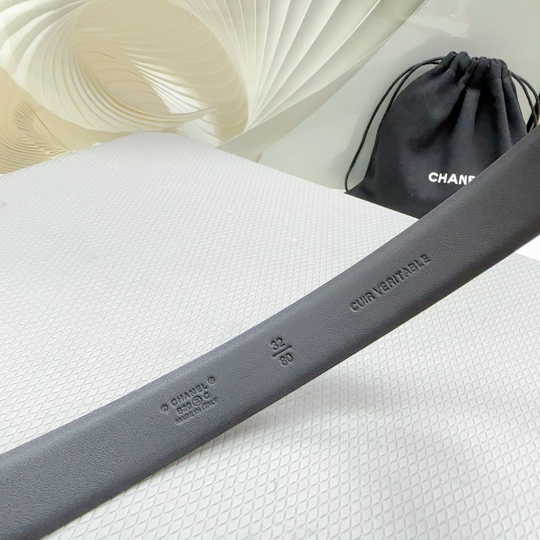 CC 30MM BELT IN BLACK SHINNY CALFSKIN WHITE LOGO mysite
