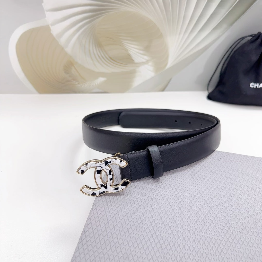 CC 30MM BELT IN BLACK SHINNY CALFSKIN WHITE LOGO mysite