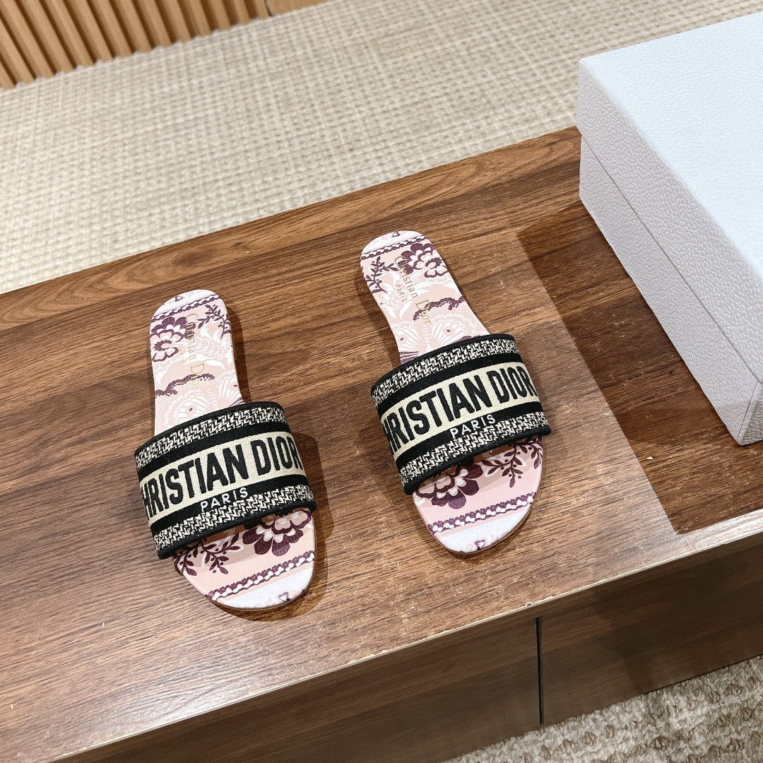 DIOR 26S SLIDE SANDALS IN MAUVE FLORAL PRINT LOGO STRAP mysite