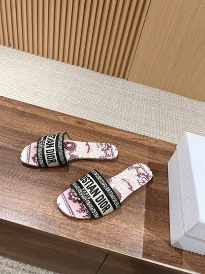 DIOR 26S SLIDE SANDALS IN MAUVE FLORAL PRINT LOGO STRAP mysite