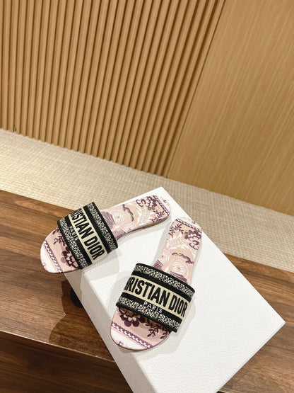DIOR 26S SLIDE SANDALS IN MAUVE FLORAL PRINT LOGO STRAP mysite