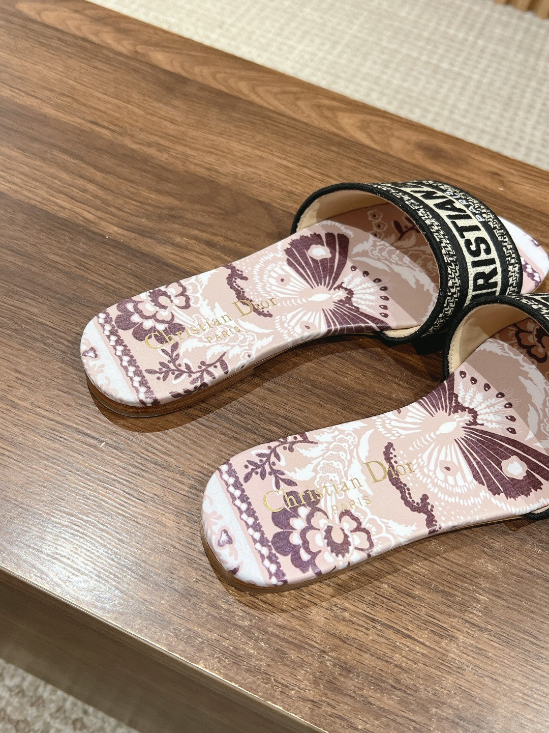 DIOR 26S SLIDE SANDALS IN MAUVE FLORAL PRINT LOGO STRAP mysite