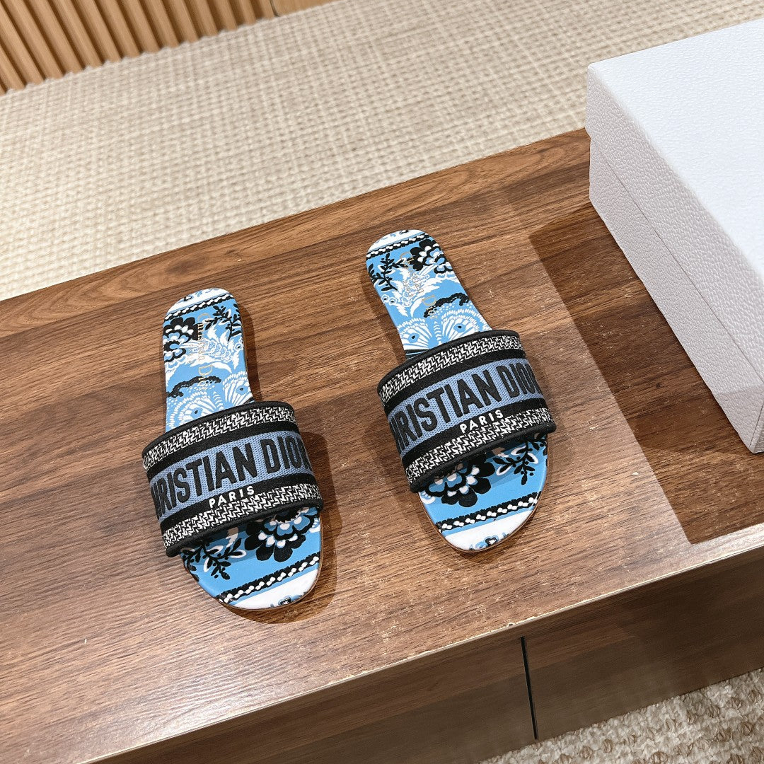 DIOR 26S SLIDE SANDALS IN BLUE FLORAL PRINT LOGO STRAP mysite
