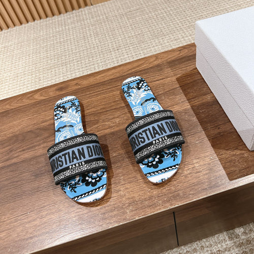 DIOR 26S SLIDE SANDALS IN BLUE FLORAL PRINT LOGO STRAP mysite