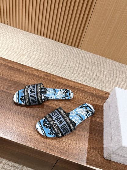 DIOR 26S SLIDE SANDALS IN BLUE FLORAL PRINT LOGO STRAP mysite