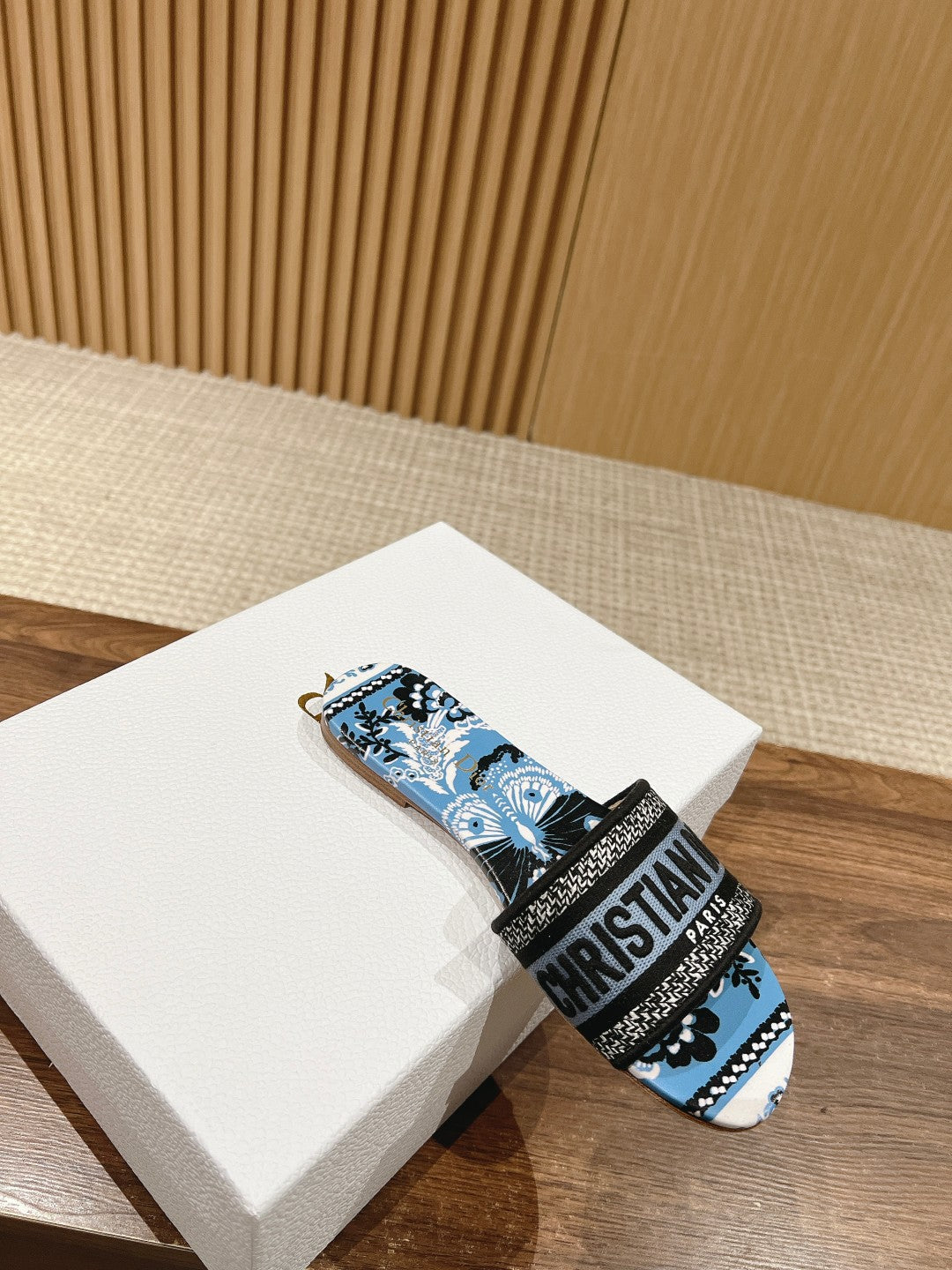 DIOR 26S SLIDE SANDALS IN BLUE FLORAL PRINT LOGO STRAP mysite