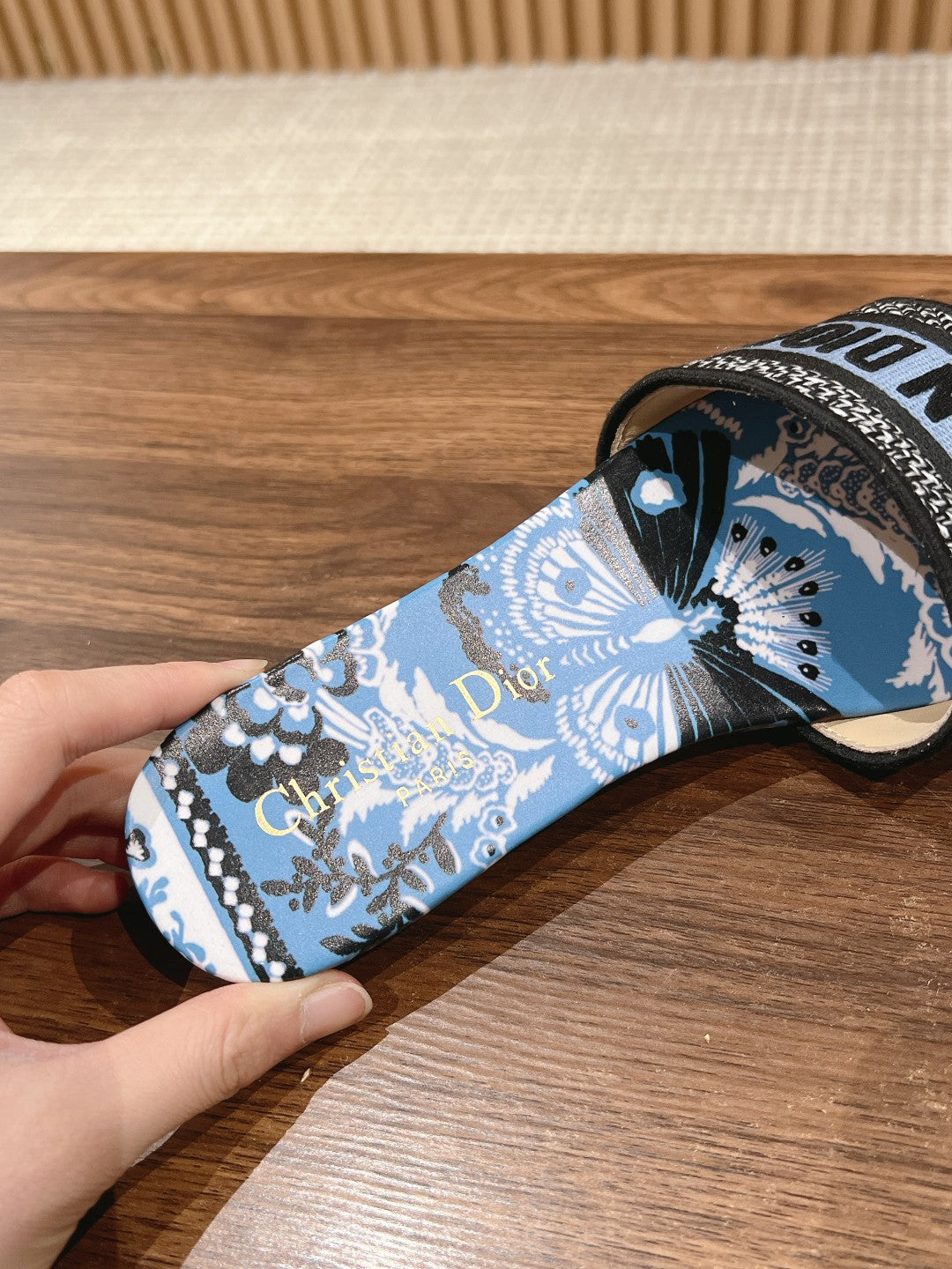 DIOR 26S SLIDE SANDALS IN BLUE FLORAL PRINT LOGO STRAP mysite