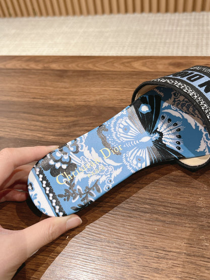 DIOR 26S SLIDE SANDALS IN BLUE FLORAL PRINT LOGO STRAP mysite